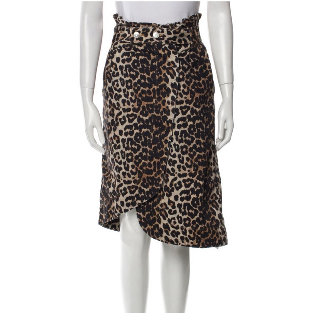 NWT GANNI Leopard Print Asymmetric Denim Skirt